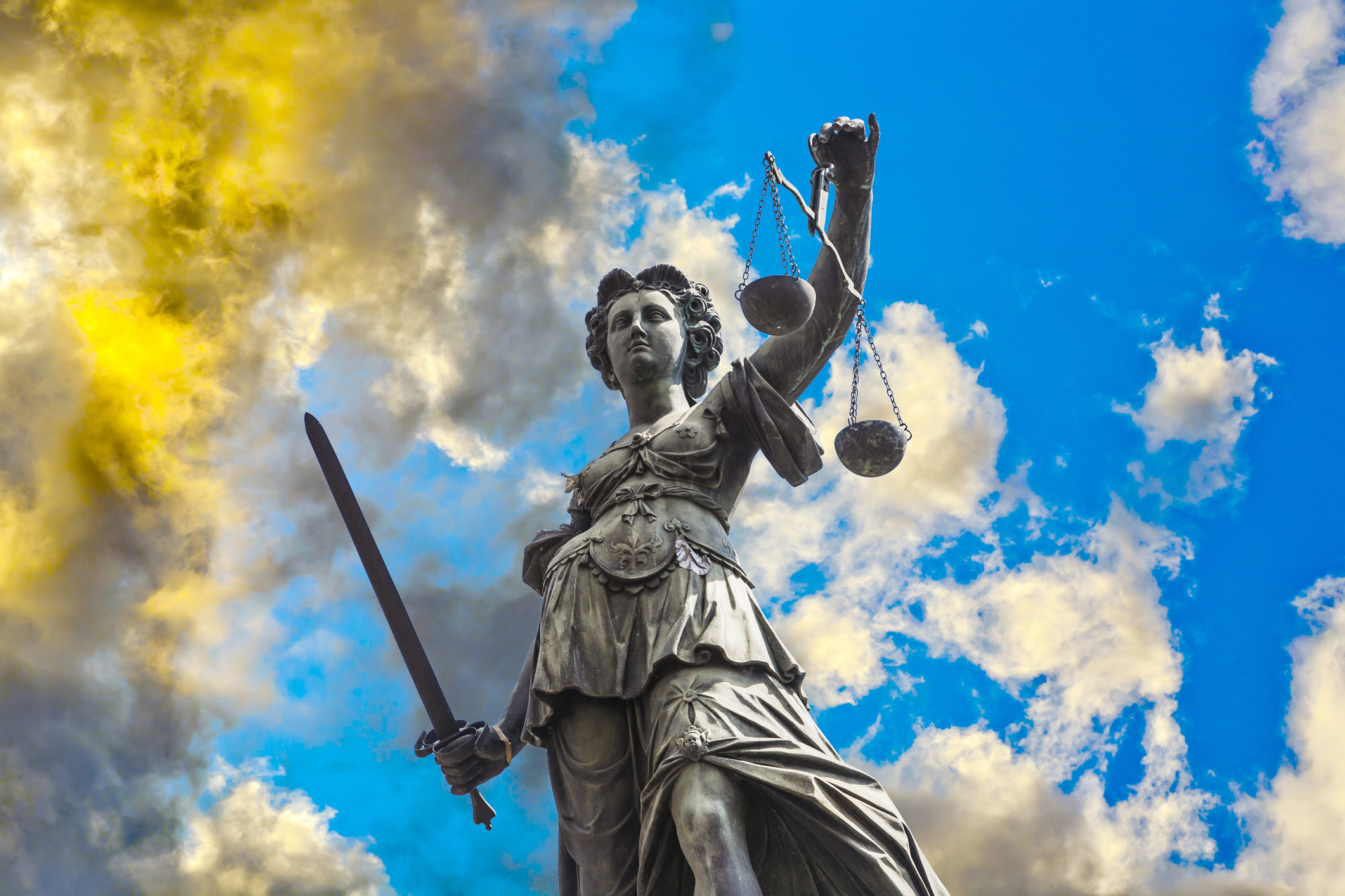 Statue of Lady Justice in front of the Romer in Frankfurt - Germany